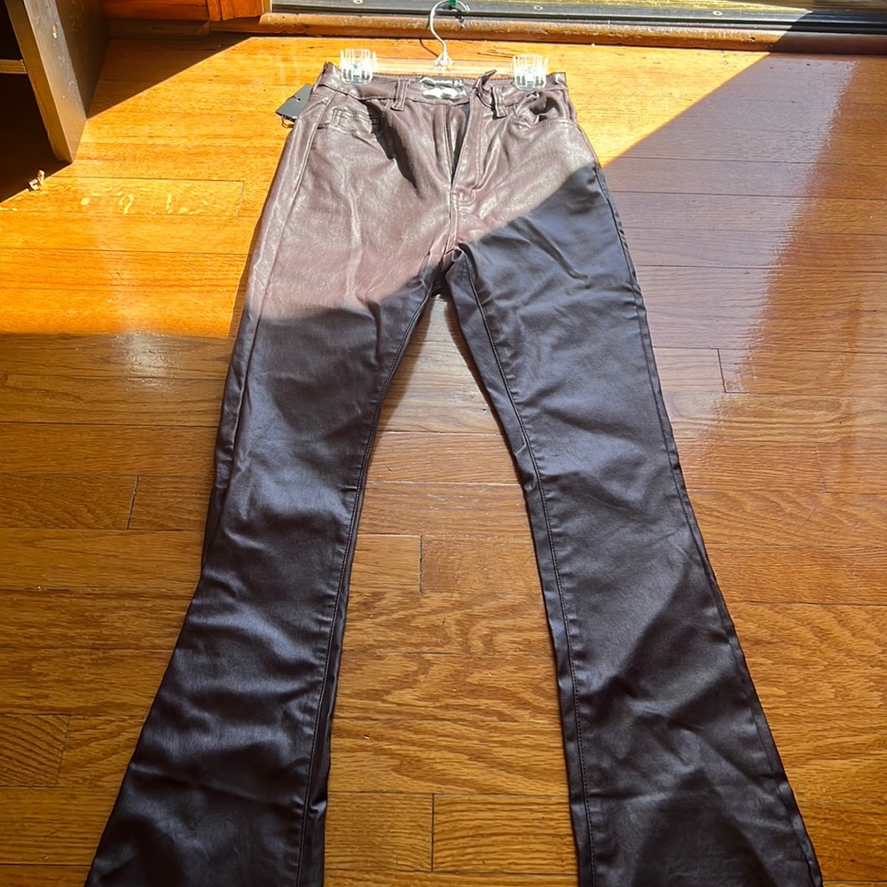 Brand New Brown Leather Flared Pants PrettyLittleThing